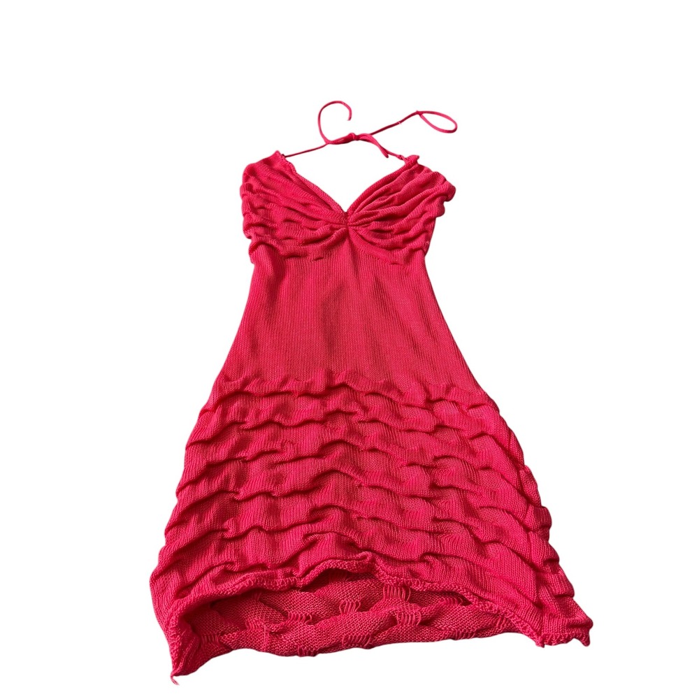 Unbranded Knit Halter Dress Women Small Pink Good Y2K Ruffle Butterfly Bodice - Picture 1 of 6